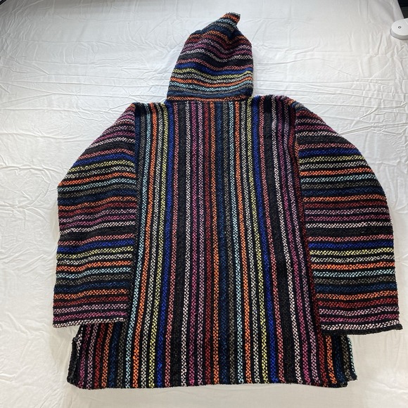 Vintage Baja Hoodie Multicolor Striped Mexican Pullover Poncho No Size Y2K - Picture 7 of 8